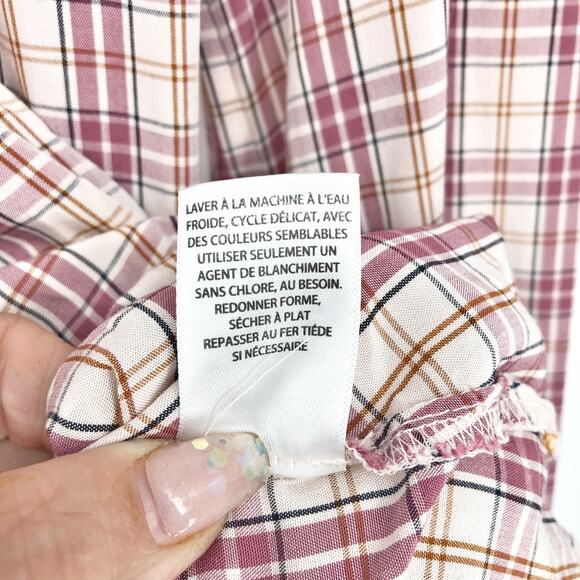 Treasure & Bond Womens Blouse Small Red Plaid Long Sleeve Surplice Pleated NWT - Picture 10 of 10